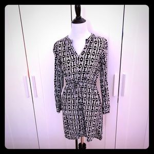 LOFT Petite Dress in Black & White Pattern